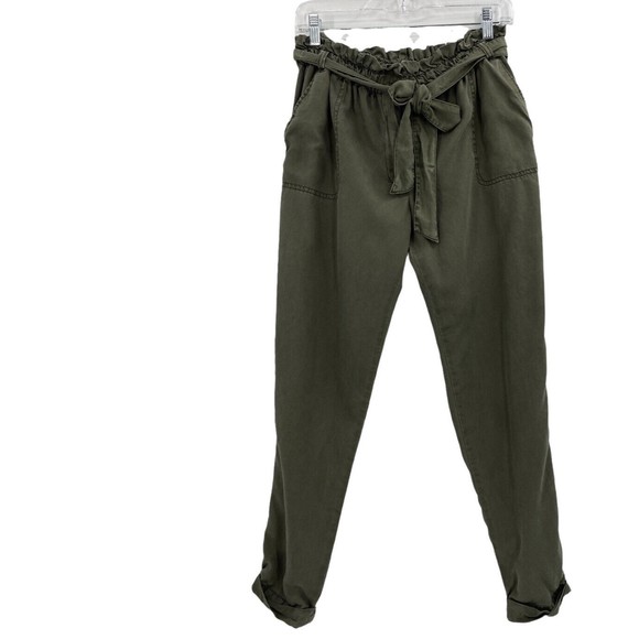 Abercrombie Fitch Womens Paper-bag Pants Olive Green Size 8 Belted